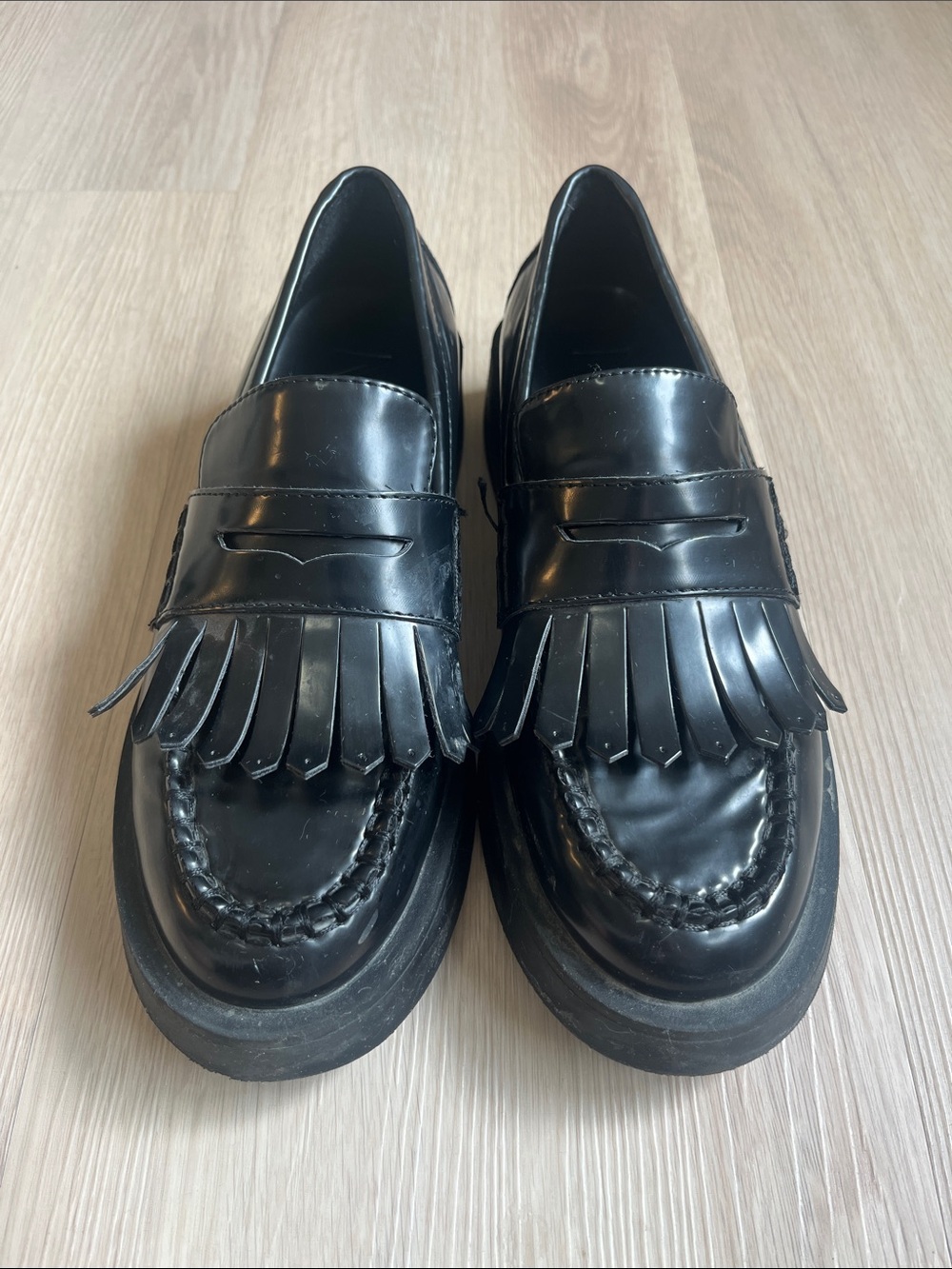 Mango Women’s Chunky Patent Leather Loafers with Fringe Detail Size 38 (US 7) - Picture 3 of 8